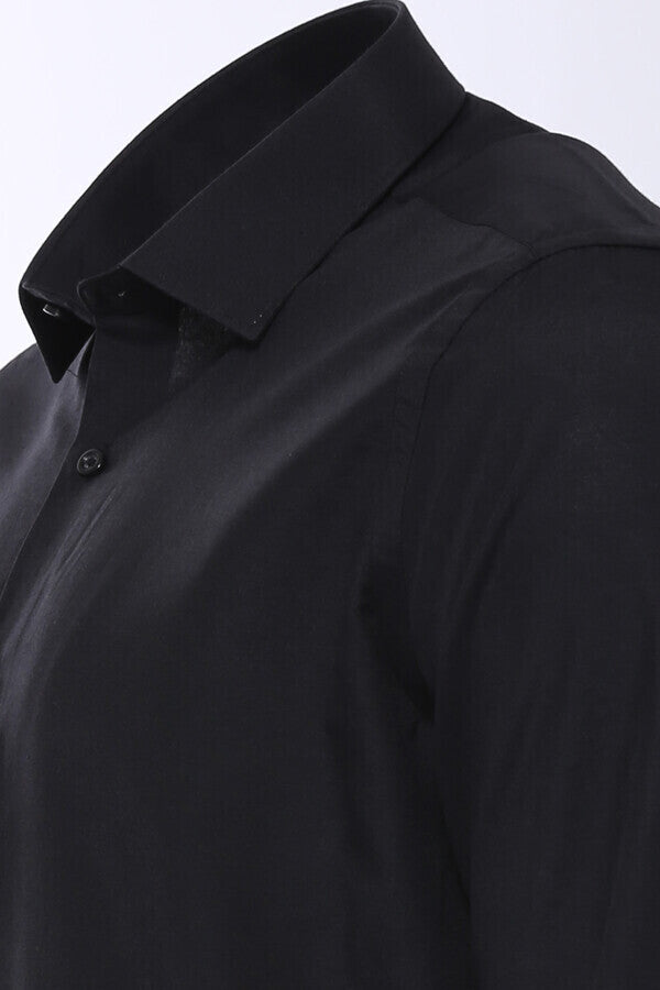 WSS Plain Long Sleeves Regular Fit Black Men Shirt  - Schertz