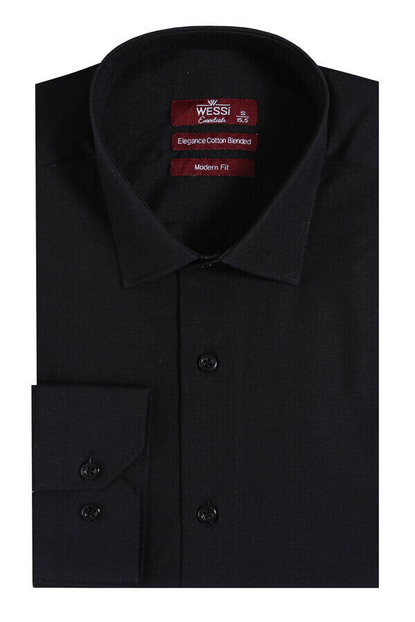 WSS Plain Long Sleeves Regular Fit Black Men Shirt  - Schertz
