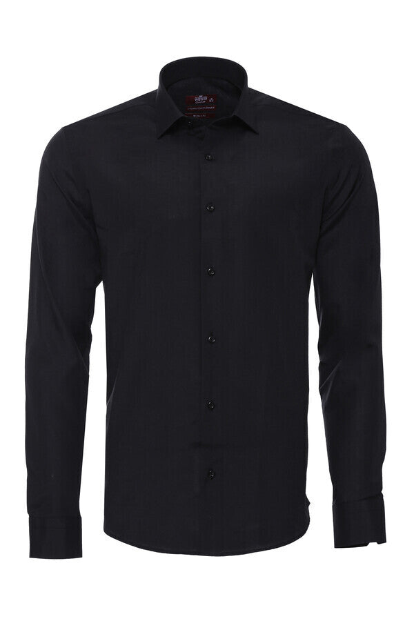 WSS Plain Long Sleeves Regular Fit Black Men Shirt  - Schertz