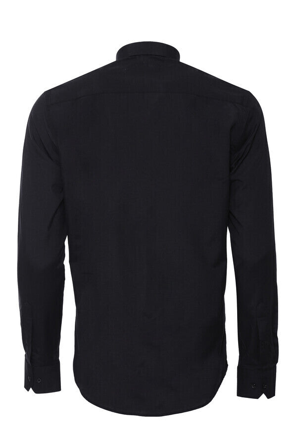 WSS Plain Long Sleeves Regular Fit Black Men Shirt  - Schertz