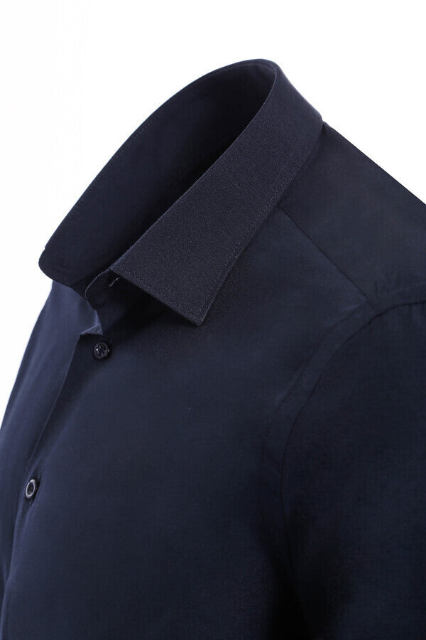 WSS Plain Long Sleeves Regular Fit Navy Blue Men Shirt  - Savona
