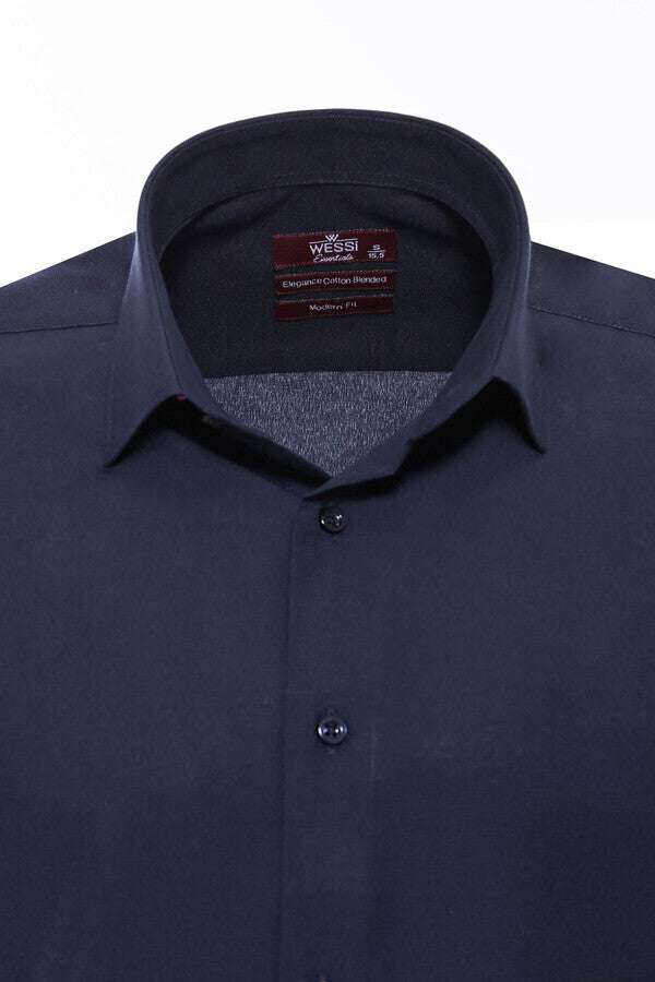 WSS Plain Long Sleeves Regular Fit Navy Blue Men Shirt  - Savona