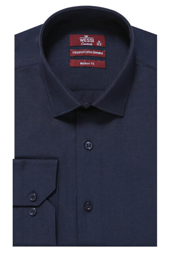 WSS Plain Long Sleeves Regular Fit Navy Blue Men Shirt  - Savona