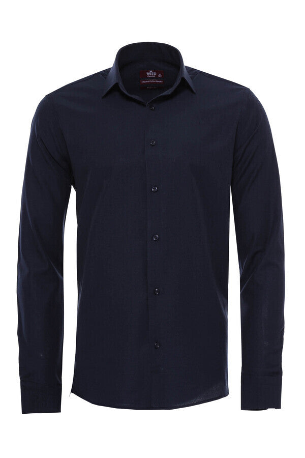 WSS Plain Long Sleeves Regular Fit Navy Blue Men Shirt  - Savona