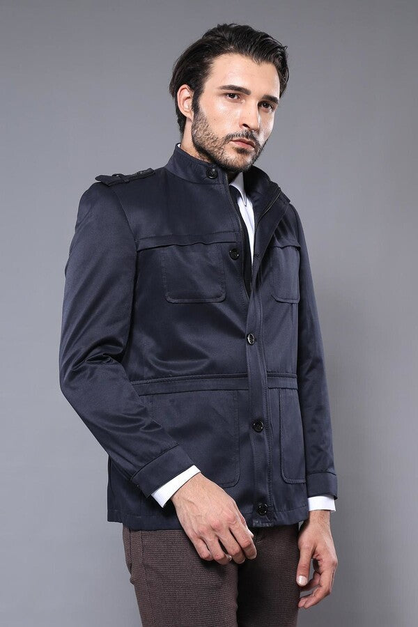 WSS Plain Navy Blue Men Short Coat  - Ávila