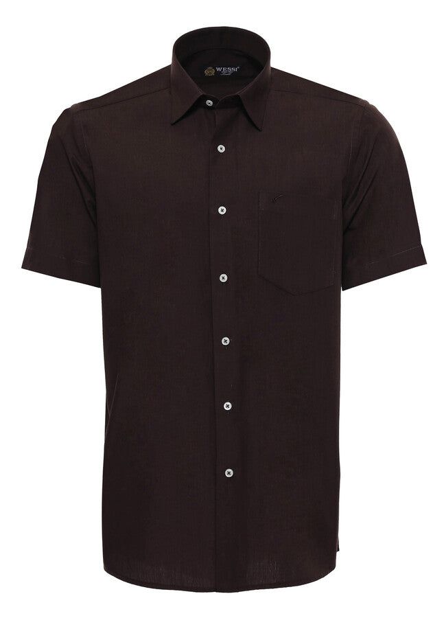 WSS Plain Short Sleeves Brown Men Shirt  - Natick