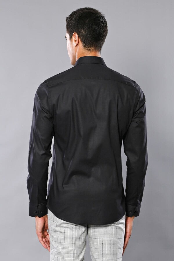 WSS Plain Slim Fit Black Men Shirt  - Plainfield