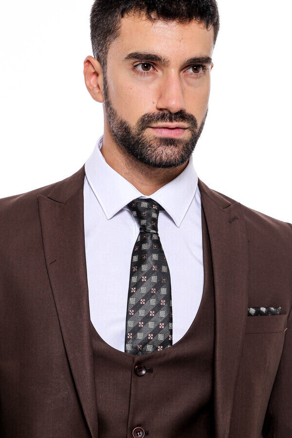 WSS Plain Slim Fit Brown Men Suit  - Houma