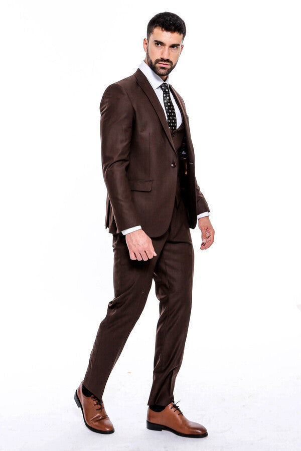 WSS Plain Slim Fit Brown Men Suit  - Houma