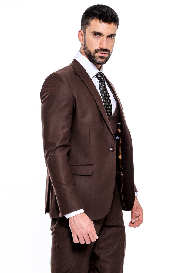 WSS Plain Slim Fit Brown Men Suit  - Houma