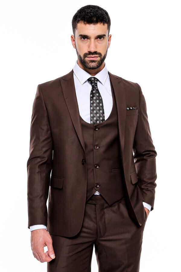 WSS Plain Slim Fit Brown Men Suit  - Houma