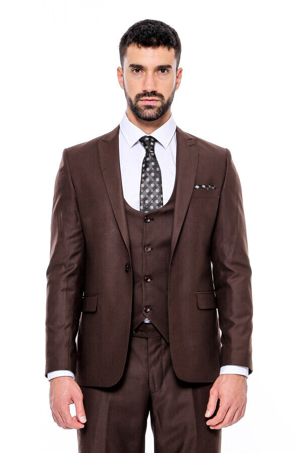 WSS Plain Slim Fit Brown Men Suit  - Houma