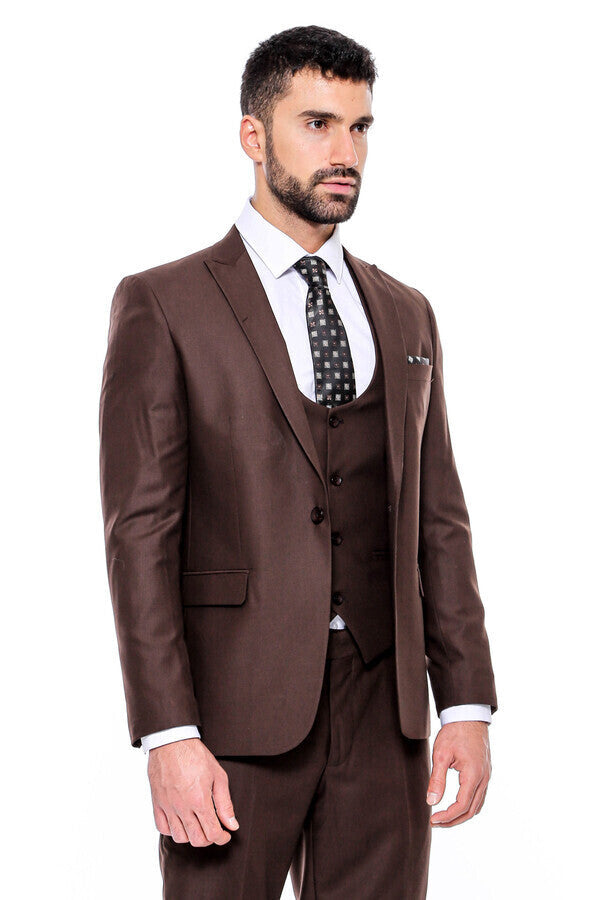 WSS Plain Slim Fit Brown Men Suit  - Houma