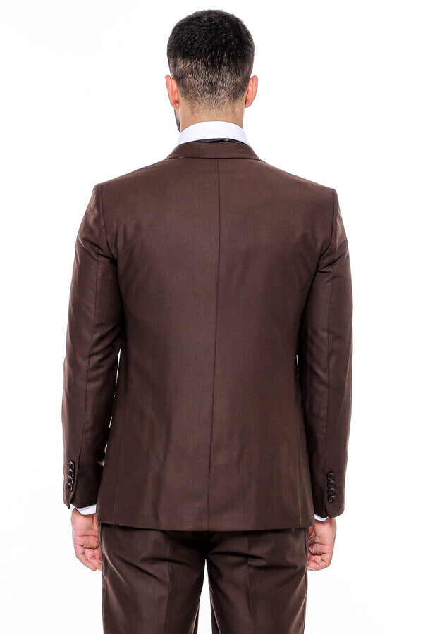 WSS Plain Slim Fit Brown Men Suit  - Houma