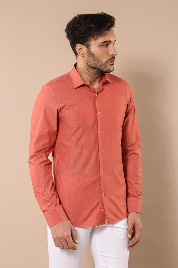 WSS Plain Slim Fit Long Sleeves Salmon Color Men Shirt  - Valencia