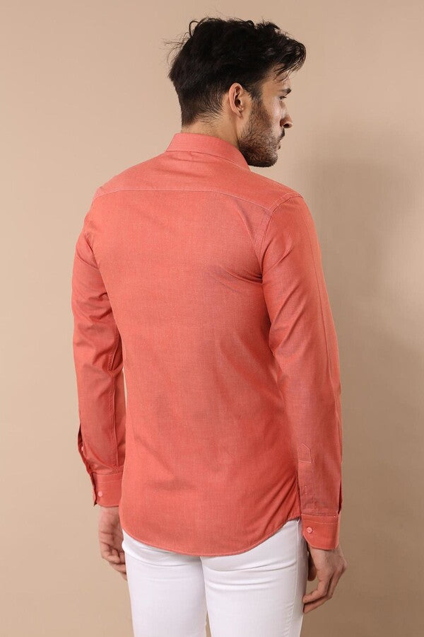 WSS Plain Slim Fit Long Sleeves Salmon Color Men Shirt  - Valencia