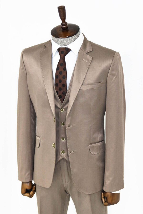WSS Plain Vested Light Brown Men Suit  - El Ejido