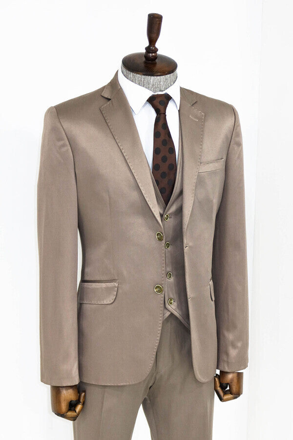 WSS Plain Vested Light Brown Men Suit  - El Ejido