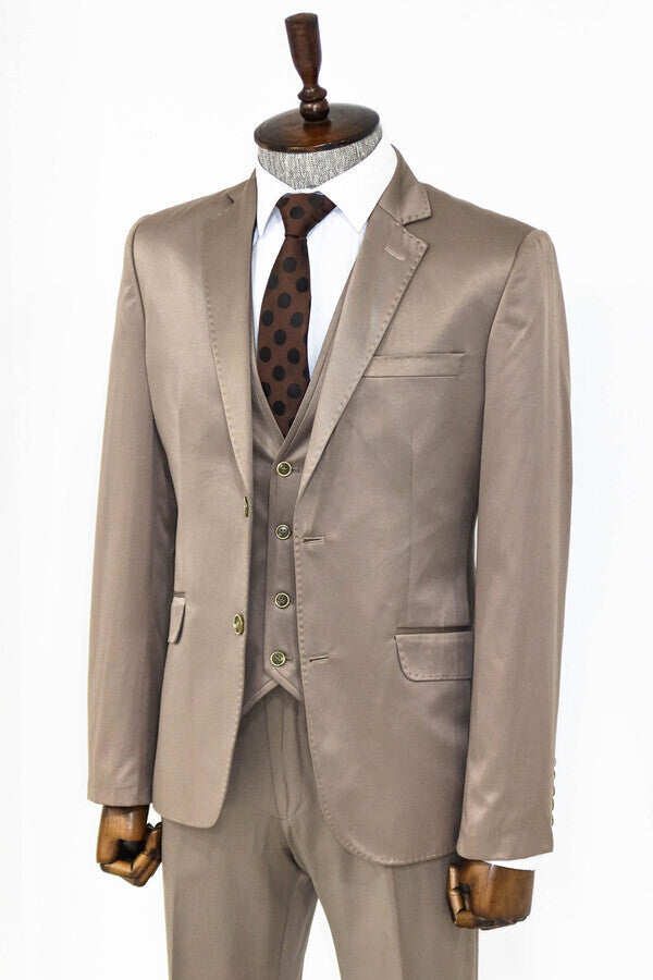 WSS Plain Vested Light Brown Men Suit  - El Ejido