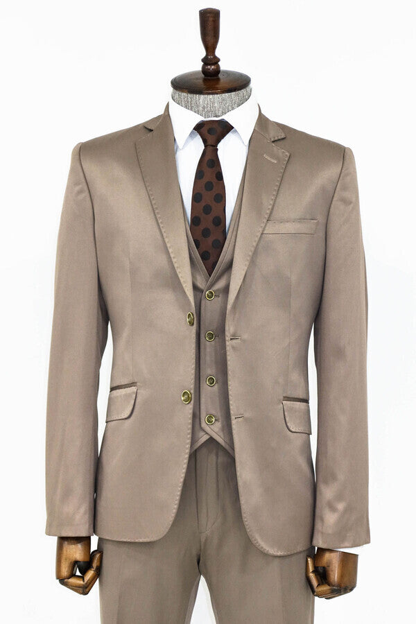 WSS Plain Vested Light Brown Men Suit  - El Ejido