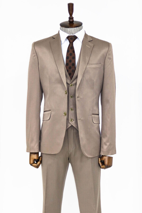 WSS Plain Vested Light Brown Men Suit  - El Ejido