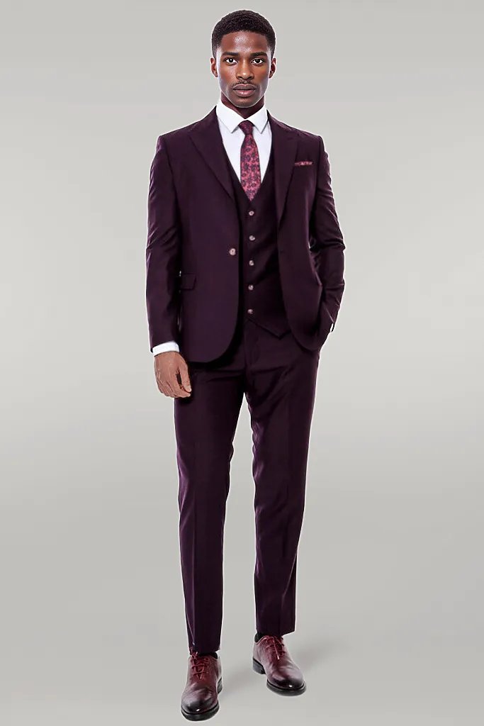 WSS Plain Wide Lapel Burgundy Men Suit  - Póvoa de Varzim