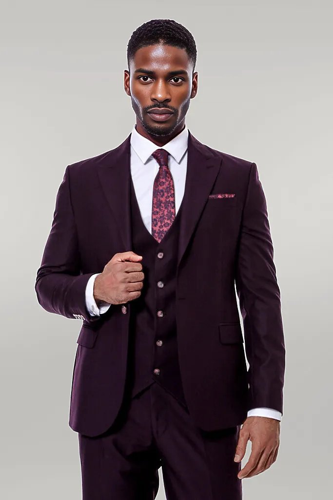 WSS Plain Wide Lapel Burgundy Men Suit  - Póvoa de Varzim
