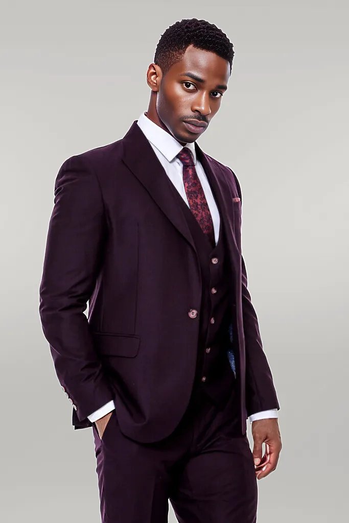 WSS Plain Wide Lapel Burgundy Men Suit  - Póvoa de Varzim