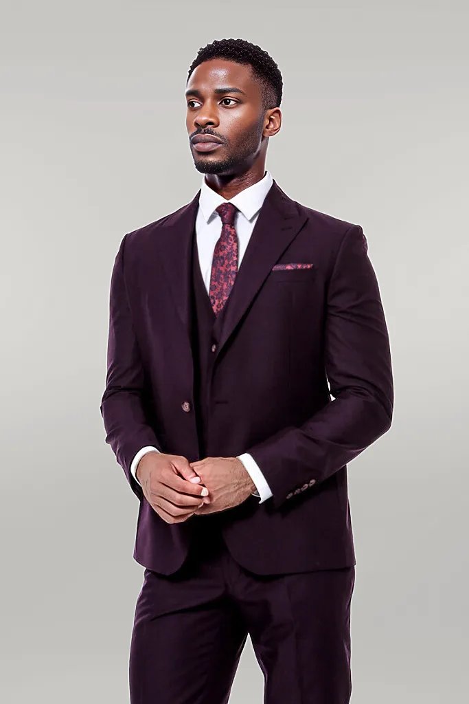 WSS Plain Wide Lapel Burgundy Men Suit  - Póvoa de Varzim