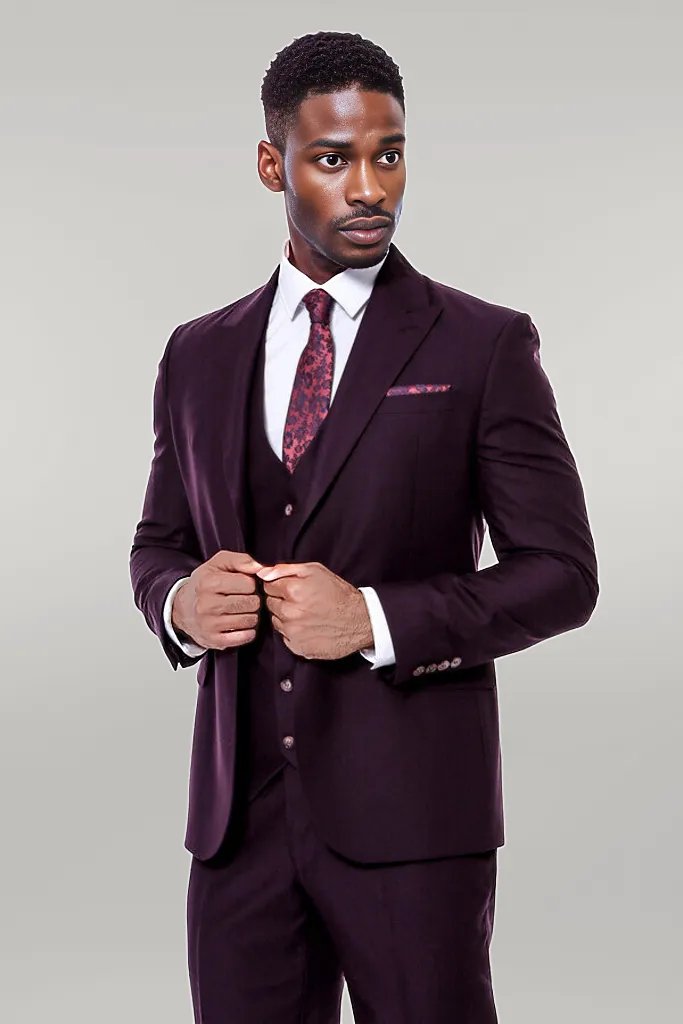 WSS Plain Wide Lapel Burgundy Men Suit  - Póvoa de Varzim