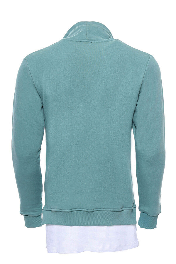 WSS Point Collar T-Shirt Detailed Green Men's Sweatshirt  - Singen