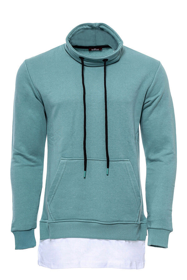 WSS Point Collar T-Shirt Detailed Green Men's Sweatshirt  - Singen