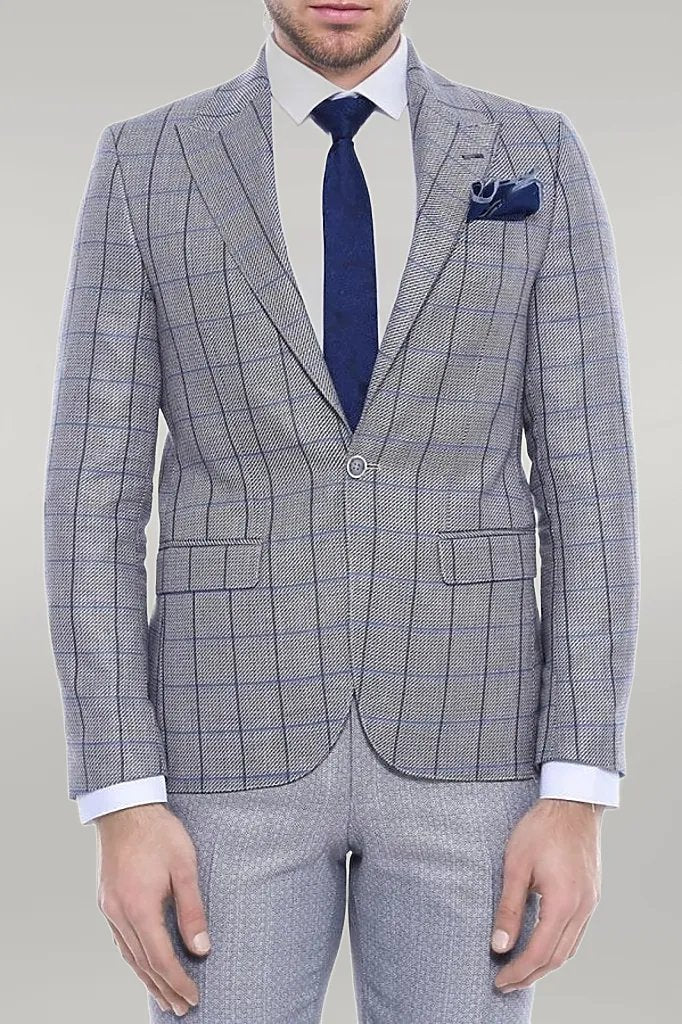 WSS Single Button Pointed Collar Grey Blazer  - Singen