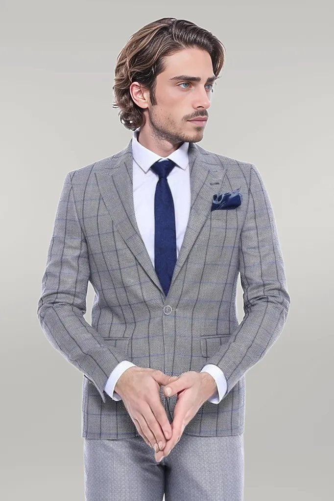 WSS Single Button Pointed Collar Grey Blazer  - Singen
