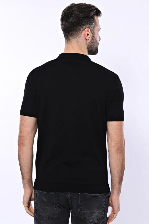 WSS Polo Neck Plain Black Knitted T-Shirt  - Willenhall