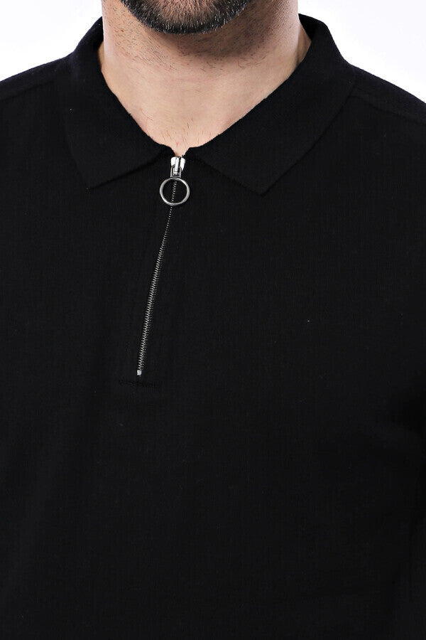 WSS Polo Neck Plain Black Knitted T-Shirt  - Willenhall