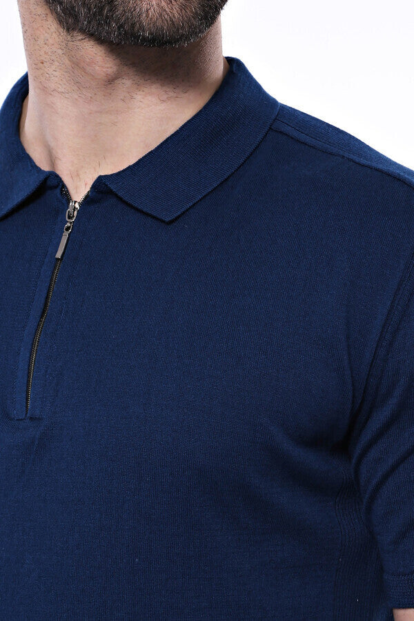 WSS Polo Neck Plain Blue Knitted T-Shirt  - Milpitas