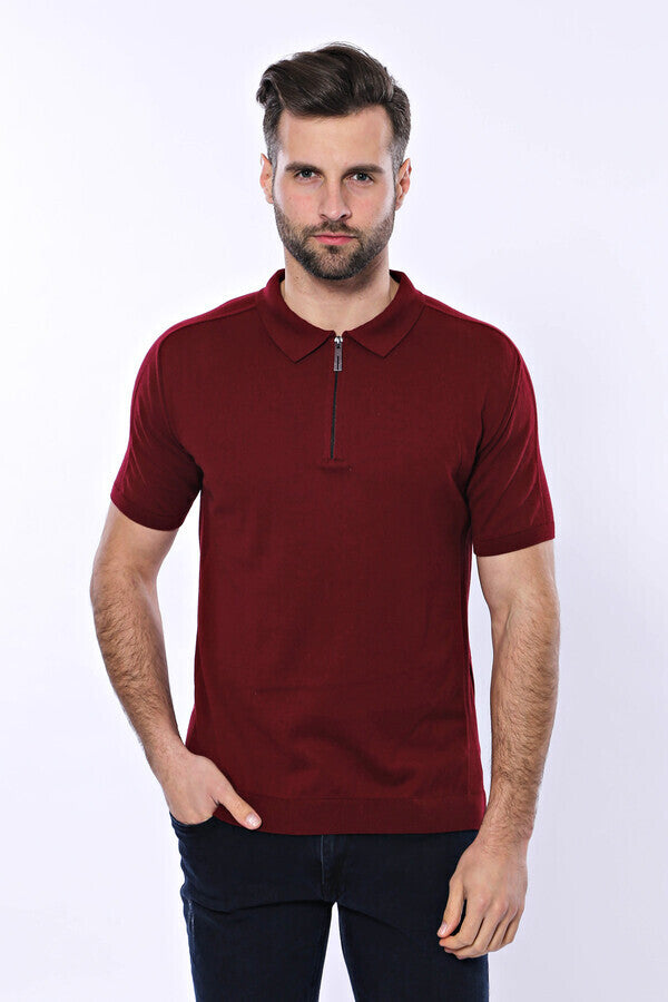 WSS Polo Neck Plain Claret Red Knitted T-Shirt  - Ávila
