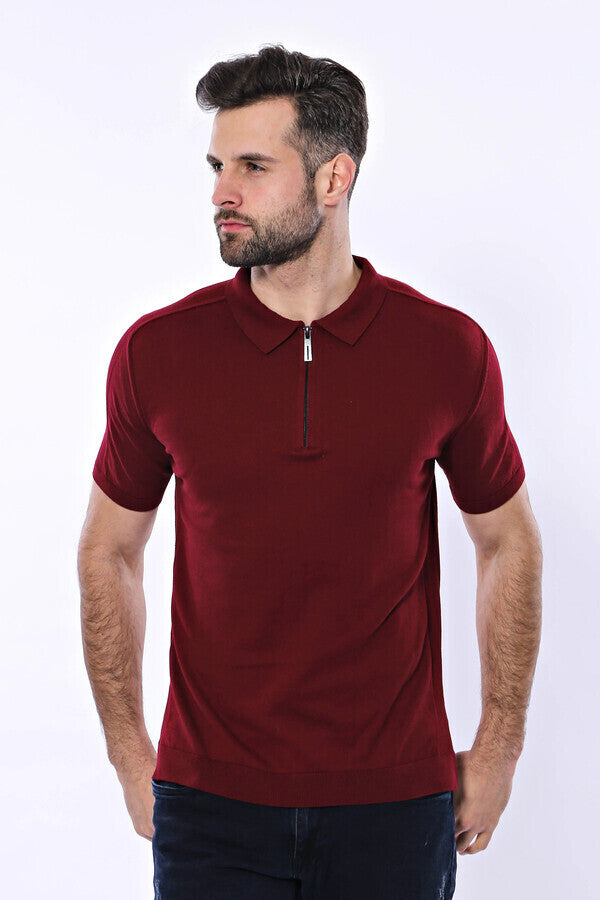WSS Polo Neck Plain Claret Red Knitted T-Shirt  - Ávila