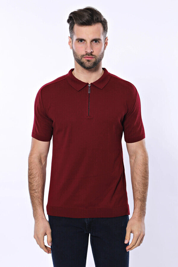 WSS Polo Neck Plain Claret Red Knitted T-Shirt  - Ávila