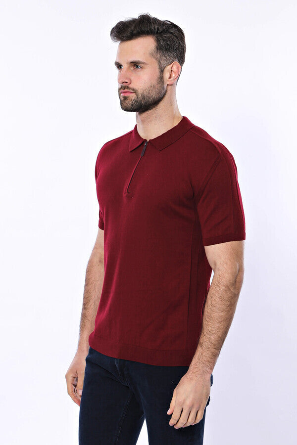WSS Polo Neck Plain Claret Red Knitted T-Shirt  - Ávila