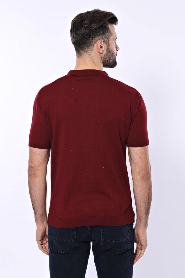 WSS Polo Neck Plain Claret Red Knitted T-Shirt  - Ávila
