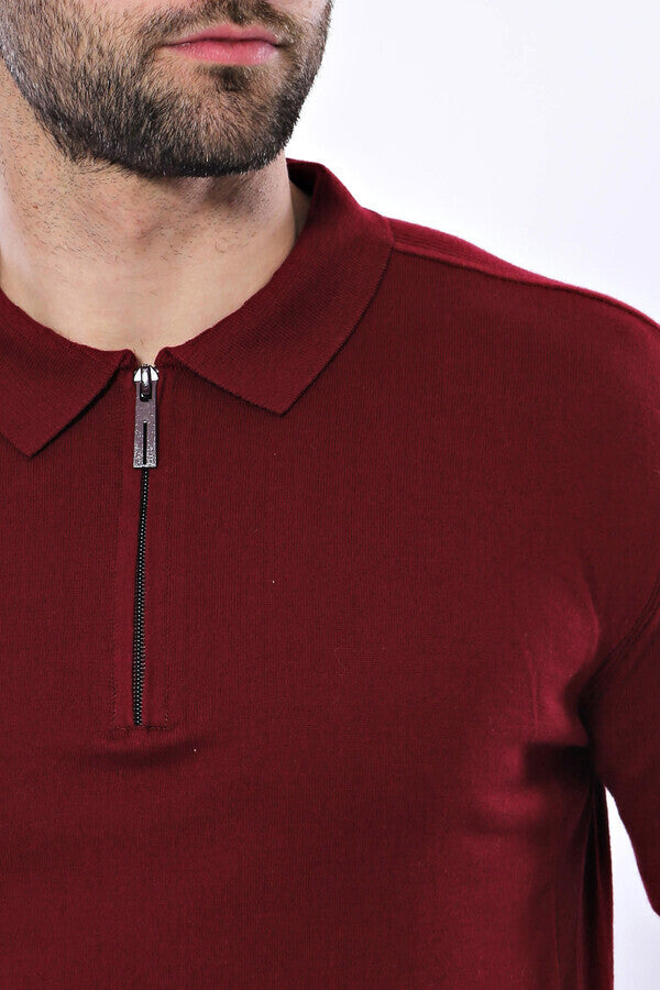 WSS Polo Neck Plain Claret Red Knitted T-Shirt  - Ávila