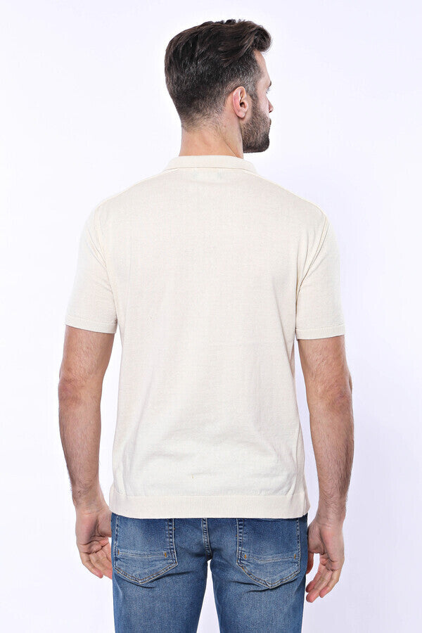 WSS Polo Neck Plain Cream Knitted T-Shirt  - Lawrence
