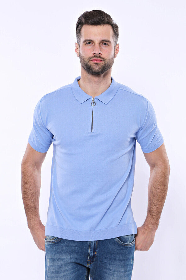 WSS Polo Neck Plain Sky Blue Knitted T-Shirt  - Bendigo