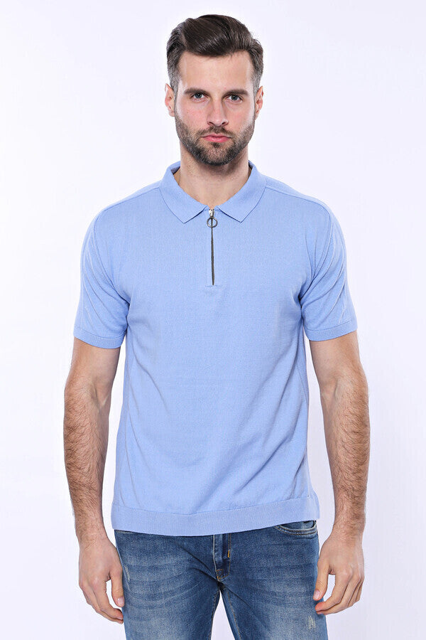WSS Polo Neck Plain Sky Blue Knitted T-Shirt  - Bendigo
