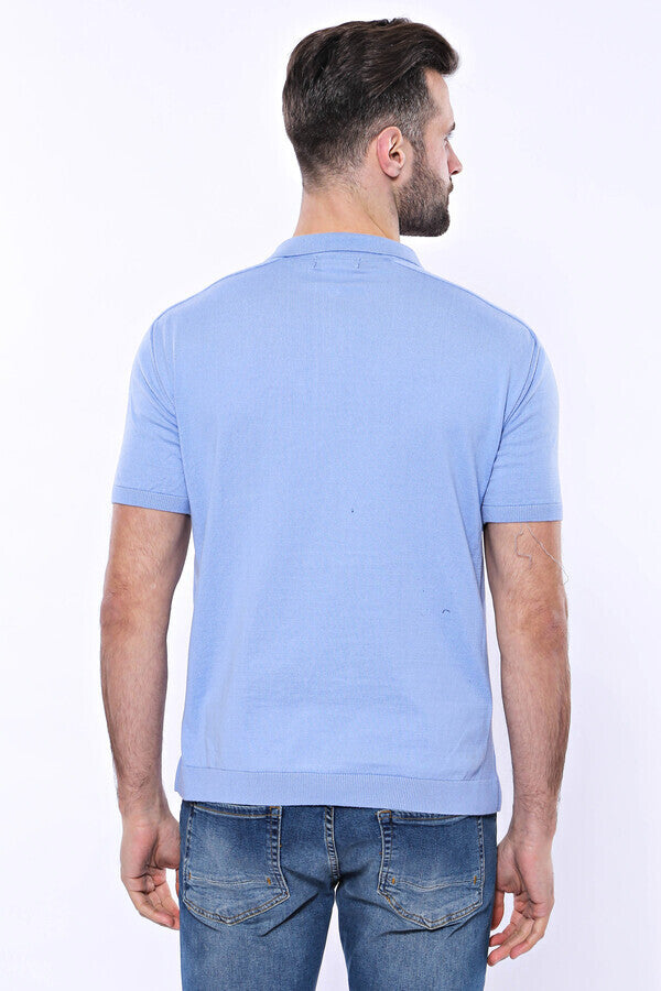 WSS Polo Neck Plain Sky Blue Knitted T-Shirt  - Bendigo