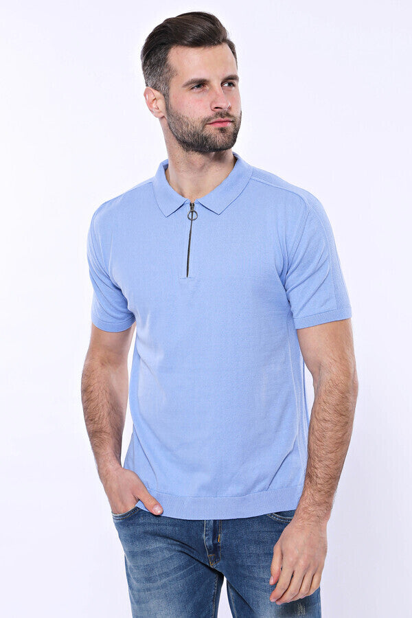 WSS Polo Neck Plain Sky Blue Knitted T-Shirt  - Bendigo