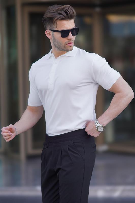 MDX White Men's Polo Neck Plain T-Shirt 6878 - Ferizaj