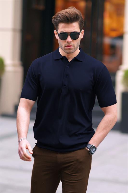 MDX Lacivert Erkek Polo Yaka Düz Tişört 6878 - Springfield